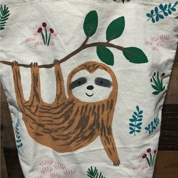 Sloth Canvas Tote Bag with Leaf Design - Picture 2 of 3